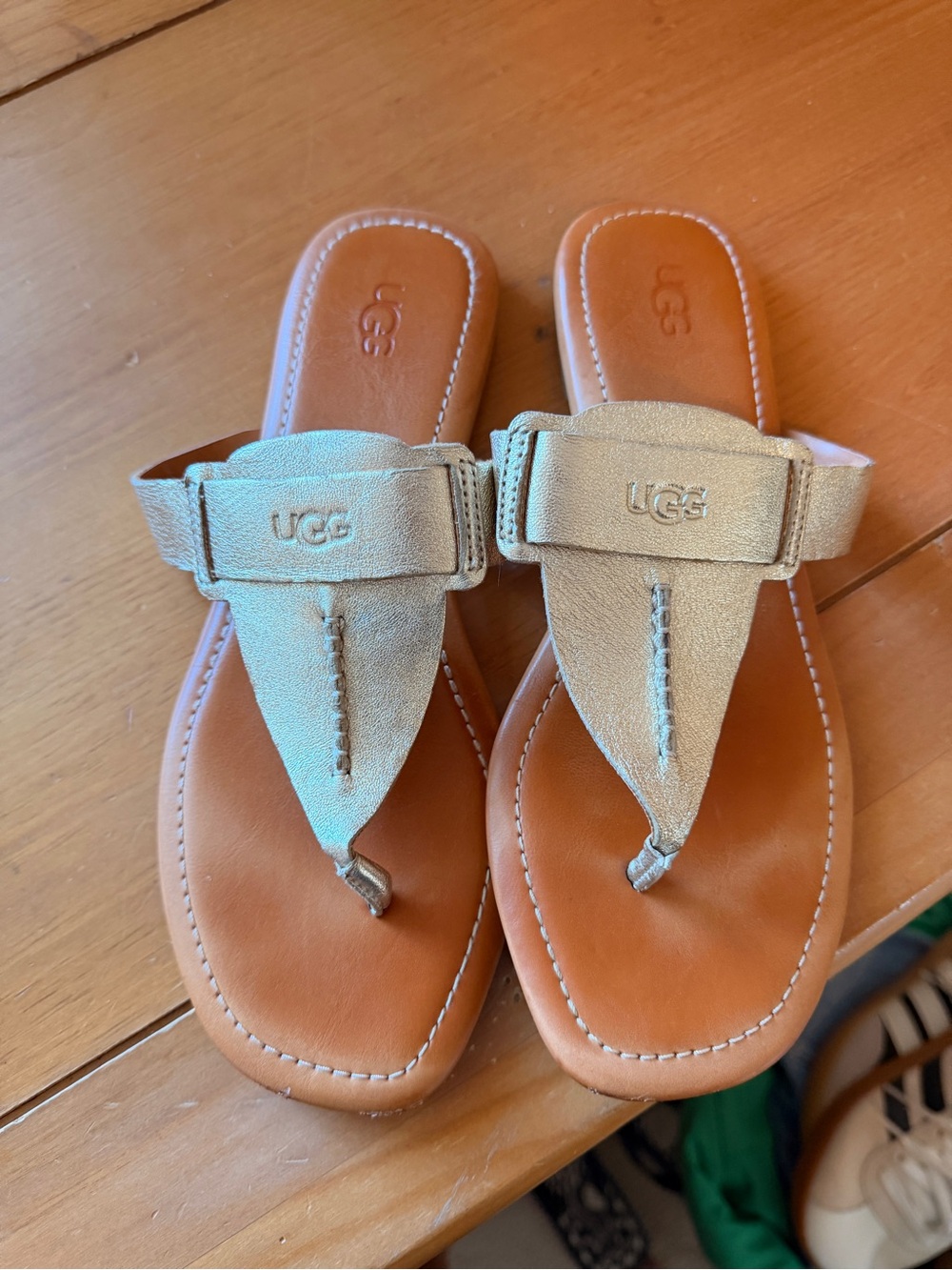UGG Metallic Gold Leather Thong Sandals
